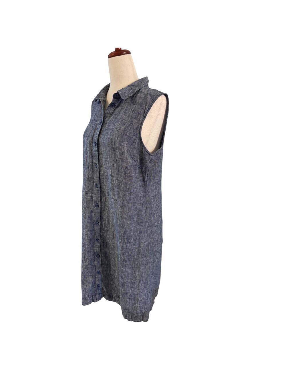 Garnet Hill Blue Linen Sleeveless Button Front Shirtdress Medium